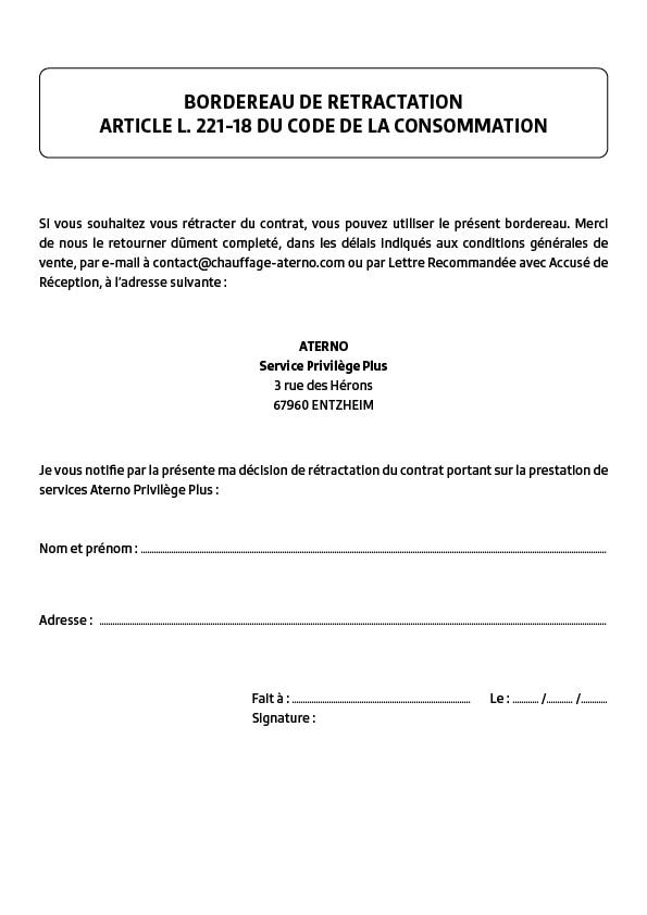 bordereau de retractation aterno privilege plus