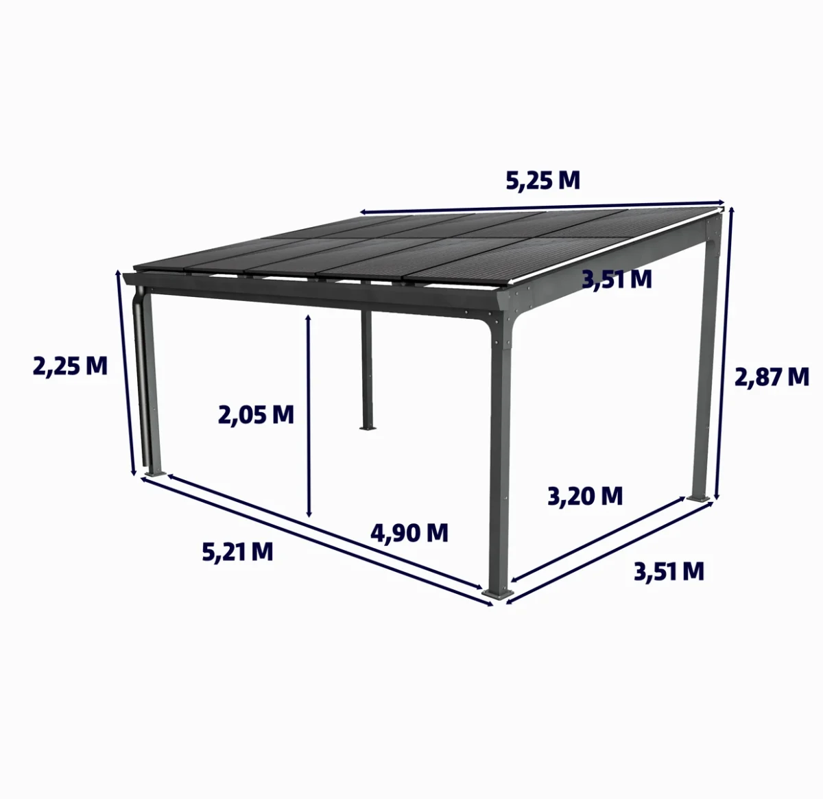 Carport, pergola solaire - dimensions Aterno