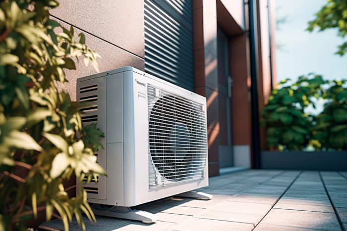 pompe a chaleur pres d'une maison moderne