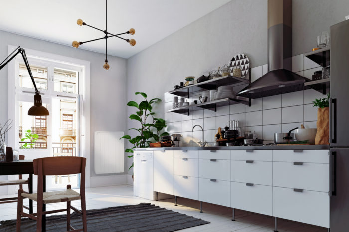 radiateur a inertie vertical dans une cuisine