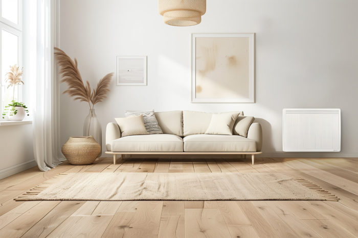 salon moderne avec un radiateur a inertie aterno